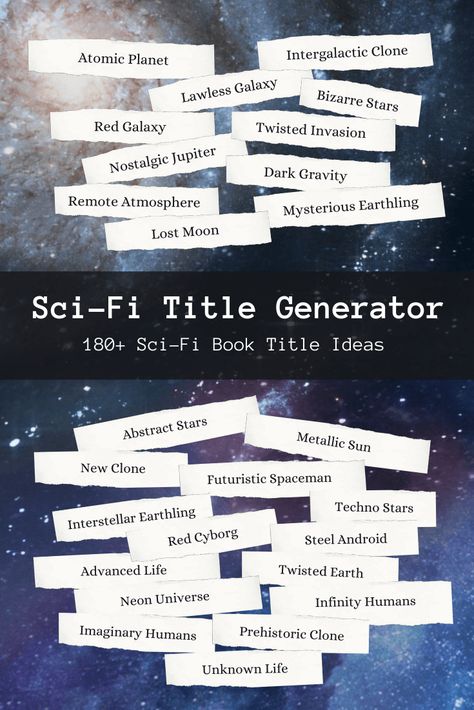 Use our sci-fi book title generator for over 180 sci-fi book title ideas. From planets to futuristic cities, find a sci-fi book title idea. Book Name Generator, Sci Fi Names, Book Title Ideas, Book Title Generator, Fantasy City Names, Essay Title, Futuristic Names, Novel Writing Outline, Title Idea