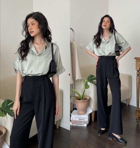 Minimalism Outfit, Army Outfit, Slacks Outfit, Silk Shirts, Korean Casual Outfits, Business Casual Outfits For Work, Feminine Chic, Gardening Outfit, Classy Work Outfits