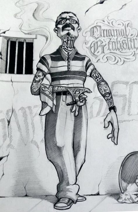 Gang Style, Prison Drawings, Mexican Art Tattoos, Prison Art, Mexican Culture Art, Chicano Style Tattoo, Cholo Art, Lowrider Art, Tattoo Zeichnungen