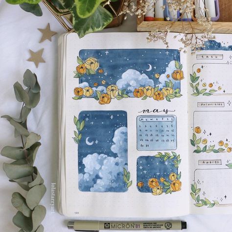 Floral Bullet Journal, May Journal, Dreamy Clouds, May Bullet Journal, Bullet Journal Month, Bullet Journal Cover Ideas, Bullet Journal Notes, Bullet Planner, Bullet Journal Aesthetic