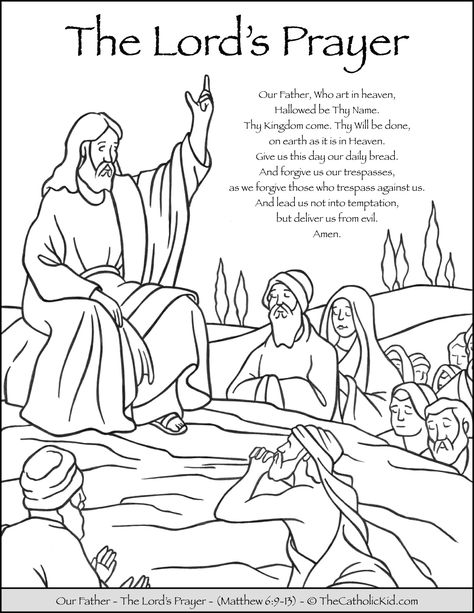 The Lord's Prayer - Our Father Prayer Coloring Page - TheCatholicKid.com Lords Prayer Crafts, The Lord's Prayer Printable, Lord's Prayer Printable, Prayer Crafts, Our Father Prayer, Bible Verse Coloring Page, Lords Prayer, The Lord's Prayer, Bible Verse Coloring