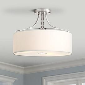 Poleis 16 1/2" Wide Brushed Nickel Ceiling Light Industrial Ceiling Light, Bronze Ceiling Lights, Industrial Ceiling Lights, Bedroom Light Fixtures, Industrial Ceiling, Flushmount Ceiling Lights, Ceiling Light Design, Crystal Table Lamps, Minka Lavery