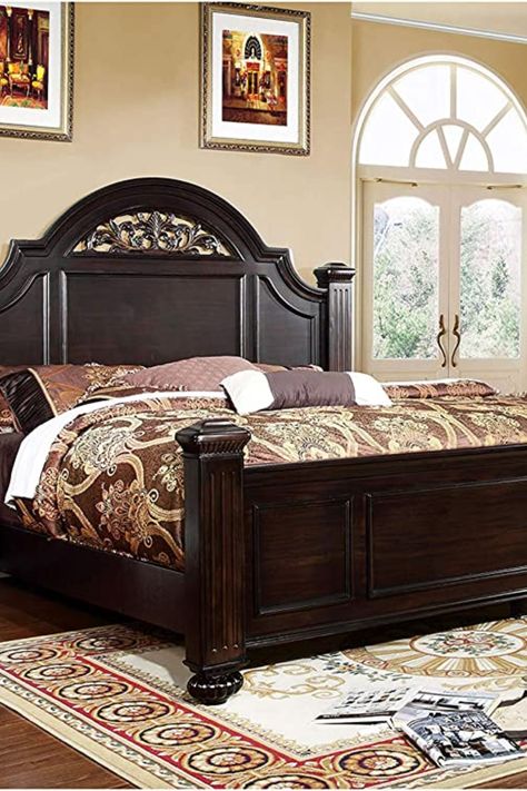 Create an enchanting retreat in your bedroom with our stunning Walnut Dream Set. Crafted with exquisite attention to detail, this complete bedroom ensemble includes a luxurious bed frame, two chic nightstands, a spacious dresser, an elegant mirror, and a versatile chest. The rich walnut finish brings warmth and sophistication to any space, while the sturdy construction ensures long-lasting durability. #ad Dark Walnut Furniture, Bedroom Decorating Tips, Bed With Posts, Hiasan Bilik Tidur, Walnut Furniture, Queen Panel Beds, Upholstered Panels, Beds For Sale, Furniture Of America