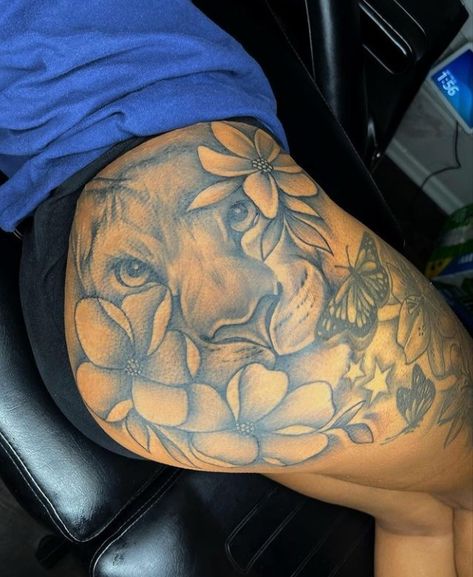 Tattoo Designs Meaningful, Tattoo Ideas Female Thigh, Tattoos Spiritual, Cute Thigh Tattoos, Masculine Tattoos, Hip Thigh Tattoos, Thigh Tattoos, Tattoos Women, Tattoo Ideas Female