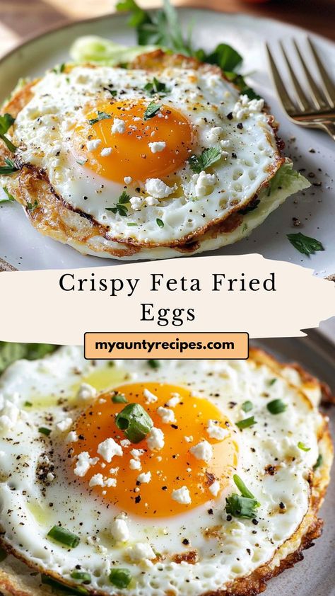 Upgrade your breakfast routine with these crispy feta fried eggs. The tangy feta and crispy egg whites create a perfect harmony of flavors, making it an irresistible dish for brunch or fall mornings. Eggs Salsa Breakfast, Airfryer Egg Frittata, Shirred Eggs Recipes, Crab And Eggs Breakfast, Overeasy Eggs Breakfast, Over Easy Egg Breakfast Ideas, Best Fried Eggs, Easy Egg Dishes For Breakfast, Recipes With A Lot Of Eggs