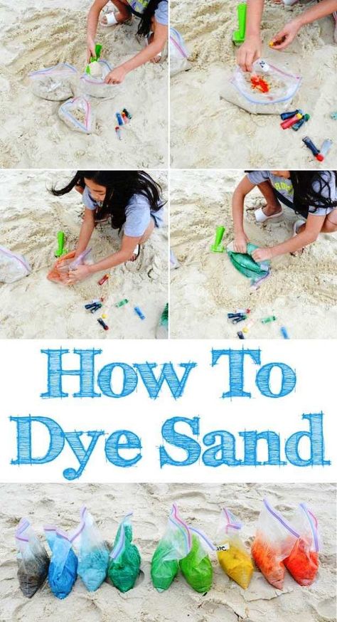 How To Dye Sand | DIY Sandcastle Ideas To Take Summer From Good To Great Art Plage, Beach Games, Sand Crafts, Home Beach, Easy Arts And Crafts, Toddler Snacks, Beach Hacks, Beach Activities, Beach Crafts