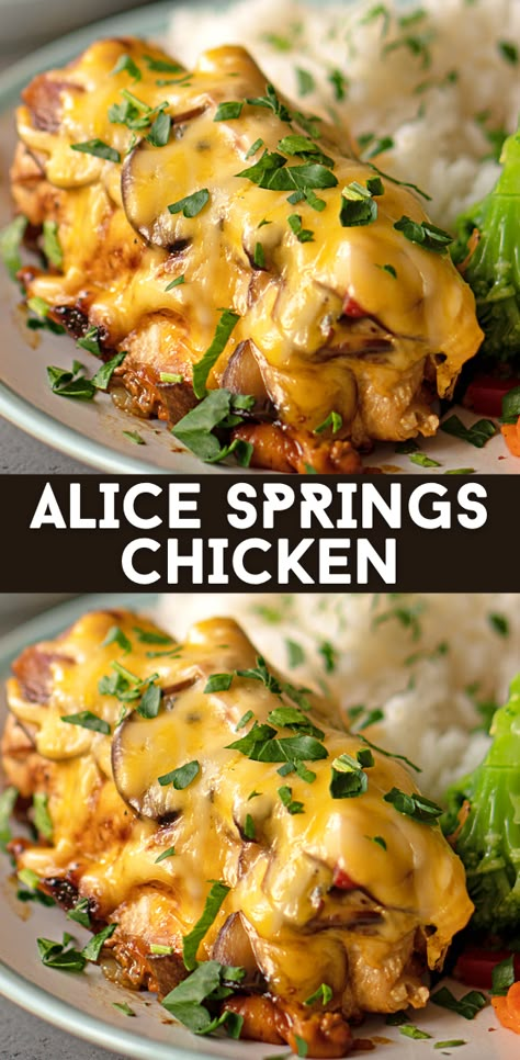 ALICE SPRINGS CHICKEN RECIPE (OUTBACK COPYCAT) Broil Recipes, Alice Springs Chicken Recipe, Alice Springs Chicken, Thanksgiving Turkeys, Baked Chicken Recipes Easy, Chicken Breast Recipes Baked, London Broil, Chicken Entrees, Spring Chicken