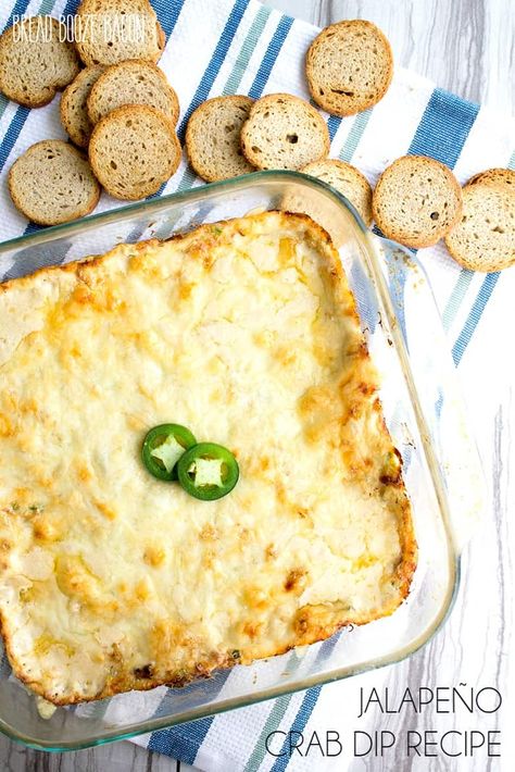 Warm Jalapeno Crab Dip Recipe is a crave-able bite of cheesy, briny deliciousness that'll disappear right before your eyes! Crab Dip Recipe, Appetizers Easy Dips, Bread Booze Bacon, Dip Recipes Appetizers, Jalapeno Recipes, Crab Dip, Entertaining Recipes, Football Food, Easy Appetizer Recipes