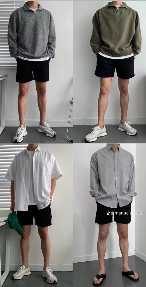 College Outfit Men Casual, Outfit Kemeja Cowo, Style For Short Men Outfits, Outfit Cowo Gendut, Outfit Santai Pria, Outfit Pria Simple, Outfit Laki Laki, Korean Men Outfit Casual Summer, Ootd Pria Simple