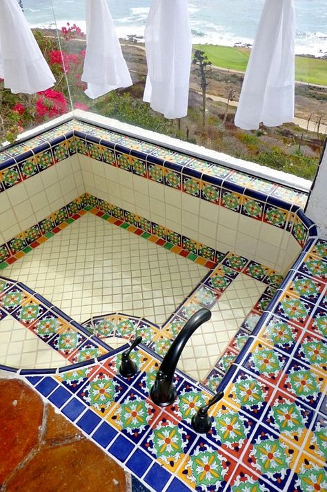 Add a special touch to any area or project with these unique beautiful Mexican tiles . Spanish Style Bathrooms, Mexico House, Mexican Home Decor, Mexican Home, Casas Coloniales, Mexican Tile, Hacienda Style, Spanish Style Homes, Talavera Tiles