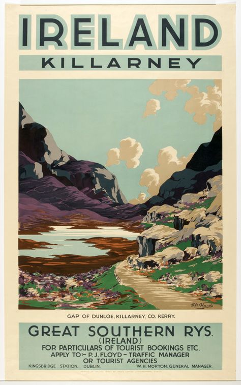 Irish Travel Posters of the 20th Century | National Museum of Ireland Tourist Agency, Killarney Ireland, Vintage Ireland, Irish Travellers, British Seaside, Railway Posters, Holiday Poster, Retro Travel Poster, Killarney