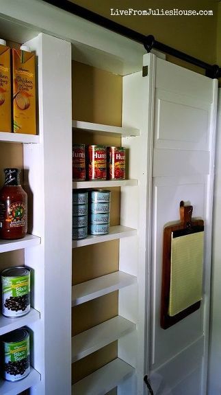 During our recent kitchen renovation I moved my fridge into the space where the pantry used to be in order to allow for some much needed counter space. The kitchen is TINY, just 10x10, so there wasn't anywhere IN the kitchen to put a new one, so I did the next best thing - we built a pantry between the studs just outside the kitchen door. We started by relocating some a light fixture and switch to another wall. Next we carefully cut out the old lathe and plaster wall, creating 2 s… Between The Studs, Between Studs, Studs Diy, Built In Pantry, Kitchen Design Diy, Pantry Wall, Home Insulation, Pantry Ideas, Pantry Shelf