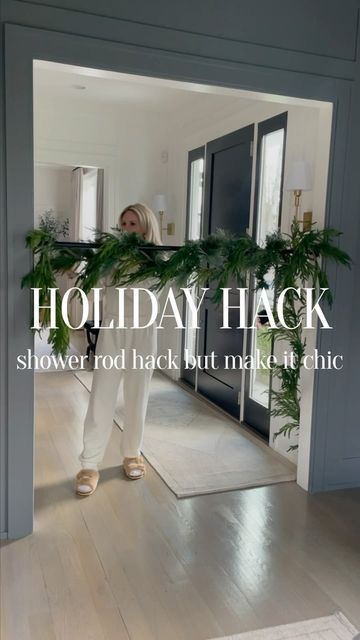 Jenna Crandall on Instagram: "I give this a 10/10. Love adding this to our hallways without having to drill or hammer. It’s damage proof. Add your own garlands, bells and lights. Looks super festive & chic in doorways. Hang your mistletoe here! ✨Comment LINKS for everything I used & this outfit. My fuzzy sandals are so comfy. Follow my shop @Jenna_Crandall on the @shop.LTK app to shop this post and get my exclusive app-only content! https://liketk.it/4pgpR #amazonmademebuyit #holidayhack #holiday #garland #homedecor #homesweethome #homedecoration #holidaydecor #holidaynails #amazonfinds" Indoor Doorway Garland Christmas, Door Way Christmas Garland, How To Hang Outdoor Garland Around Door, Door Way Garland, Hanging Garland Around Front Door, Garland Over Doorway Door Frames, Hallway Christmas Tree, Christmas Doorways Indoor, Holiday Hallway Decorations