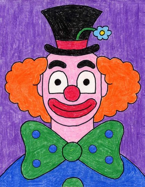 Nature Drawing For Kids, Cartoon Drawing For Kids, Basic Drawing For Kids, Toddler Drawing, Clown Paintings, Clown Face, Cute Clown, Clown Faces, Easy Drawings For Kids