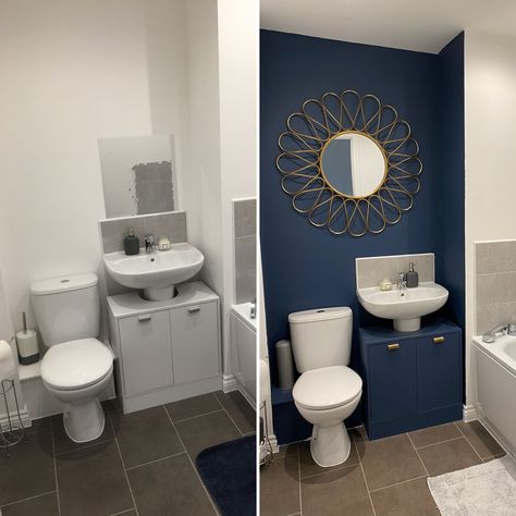 A before and after of our main bathroom in our Taylor Wimpey Dunlop townhouse. #newbuildhome #taylorwimpey #bathroomdecor #bathroomrenovation Townhouse Before And After, Wimpey Homes, Taylor Wimpey, Main Bathroom, Bathroom Renovation, New Builds, Bathroom Decor