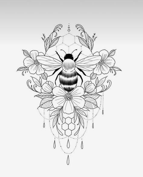 Bee And Flower Tattoo, Tattoo Bee, Strong Tattoos, Rose Drawing Tattoo, Owl Tattoo Design, Hip Tattoos Women, Floral Tattoo Sleeve, Mandala Tattoo Design, Tattoo Portfolio