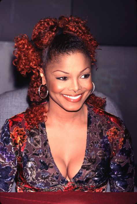 Janet Jackson at The Velvet Rope album signing at... - Eclectic Vibes Janet Jackson Velvet Rope, The Velvet Rope, Velvet Rope, Auburn Red, Girl Gang Aesthetic, Rope Hair, Natural Hair Beauty, Natural Curls Hairstyles, 90s Hairstyles