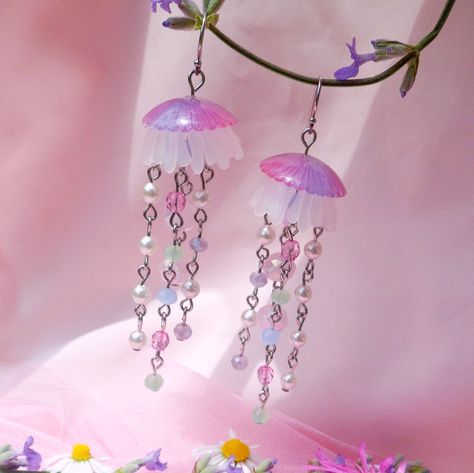 Jellyfish Earrings, Cute Earrings, Earring Backs, Jellyfish, Glass Beads, Log In, Log, Stainless Steel, Beads