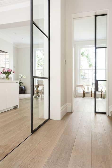 Wood Flooring Inspiration For The New House Glass Pocket Doors, Black Health, Interior Vintage, Flooring Inspiration, White Oak Floors, Wooden Floors, 아파트 인테리어, Decor Minimalist, Pocket Doors