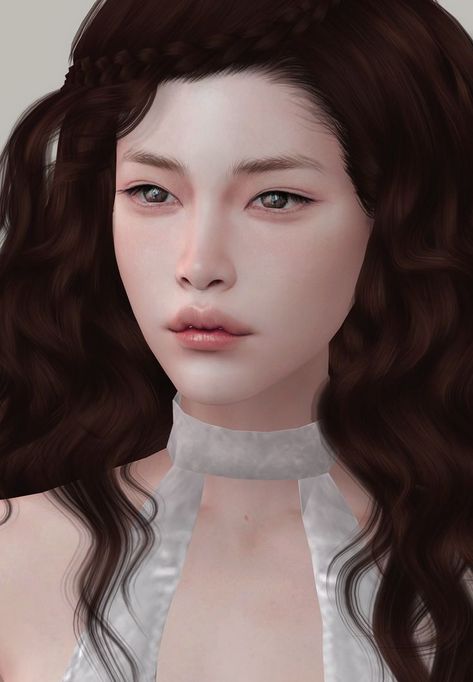 sim with dark reddish brown curly hair, dark brown eyes, glancing in the distance. She has pale white skin. Sims 4 Cheats, The Sims 4 Skin, Cute Eyeshadow Looks, Brown Curly Hair, Sims 4 Mm Cc, Sims 4 Cc Makeup, Sims 4 Cc Skin, European Models, Makeup Artist Tips