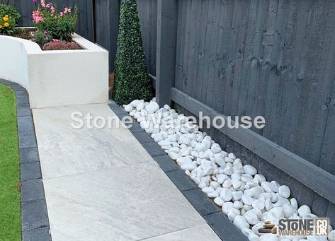 White Cobbles 40-90mm | Stone Warehouse White Stones Garden, White Pebble Garden, Pebble Landscaping, Garden Ideas Uk, Stone Edging, White Gravel, Pebble Garden, Stone Landscaping, Garden Border