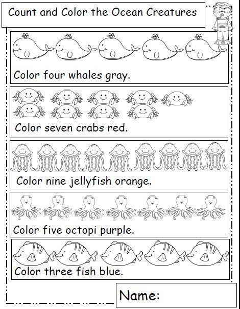 Ocean Animal Themed Math Worksheets..Let's Learn S'more! Ocean Worksheets, Ocean Theme Preschool, Ocean Unit, Animal Worksheets, Ocean Activities, Worksheet For Kids, Summer Learning, Kindergarten Math Worksheets, Emergent Readers