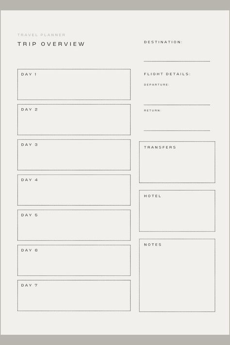 Printable Travel Planner Template Minimalist Travel Itinerary Printable Travel Packing Checklist instagramplanner #collegeplanner #freegoodnotesplanner #travelplannerjournal🤩 Travel Itenary Planner, Vacation Planning Template, Mom Planner Printables Free, Planner Template Minimalist, Trip Planner Template, Travel Outfit Planner, Trip Itinerary Template, Trip Planning Template, Study Planner Printable Free