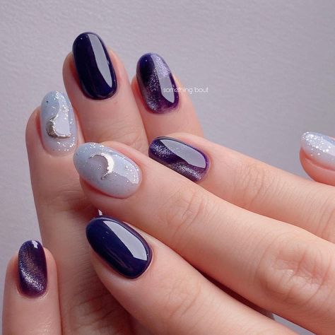 Dark Purple Nails, Dark Blue Nails, Witchy Nails, Purple Nail Art, Fake Nails Designs, Hello Nails, Short Gel Nails, Beauty Nails Design, Nail Art Ombre