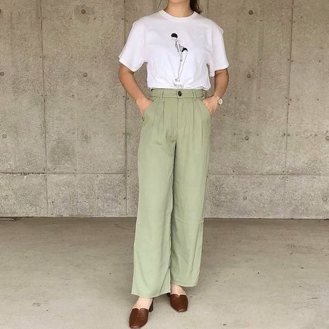 Mint Green Pants Outfit, Mint Green Pants, Pastel Pants, Green Pants Outfit, Nature Outfits, Pastel Mint Green, Kpop Art, Sweet Flowers, Nature Vintage