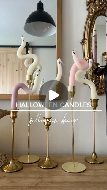 Kristi + Kelli ⌂ Lolly Jane on Instagram: "DIY Halloween candles! 🕯️👻🐈‍⬛🕷️ These fun candles have been floating around my explore page all month and were so fun to make during fall break with my littles… guess how many fake tats my 8 year old ended up putting on herself? More than on the candles I’m sure 😂 

These were so cheap to make and are perfect for a spooky party or as Halloween decor! (Comment candles for the list of supplies we made ours with.)

🕯️BENDY CANDLES:
1. Pour medium warm-hot water in a shallow baking dish or sink (not too hot or your candles will melt!) 
2. Add the candles, let soak for 15 minutes or until pliable 
3. Bend candles to your liking while IN the water. 
4. Once bent, run under cold water to harden. 
5. Let completely dry then paint on black ghost face Bend Candles, Halloween Candles Diy, Fun Candles, Bendy Candles, Black Ghost, Spooky Party, Fall Break, Pink Cheeks, Ghost Face