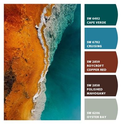 Paint colors from ColorSnap by Sherwin-Williams Cape Verde Sherwin Williams, Copper Paint Colors, Paint Colors Bathroom, Copper Paint, Bathroom Paint Colors, Cape Verde, Copper Red, Diy Interior, Sherwin Williams