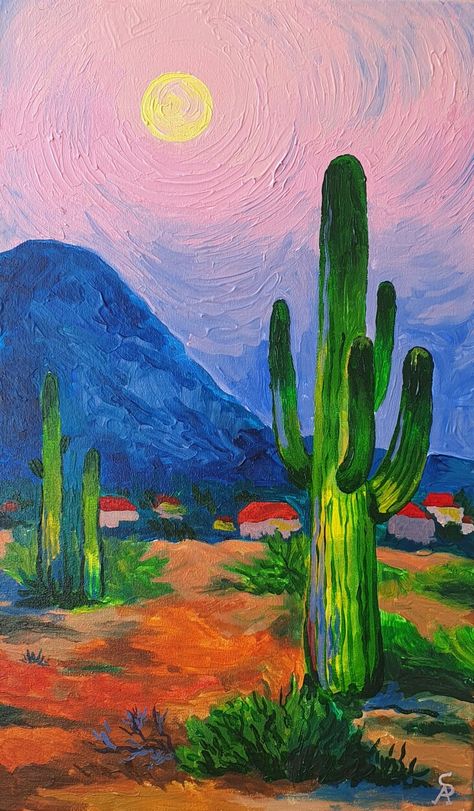 "The sun of Mexico". Acryl, canvas. Mexico Painting, Mexico Landscape, Cactus Paintings, Sketchbook Challenge, Sun Painting, Spanish Art, Download Image, Original Landscape Painting, Art Buyer