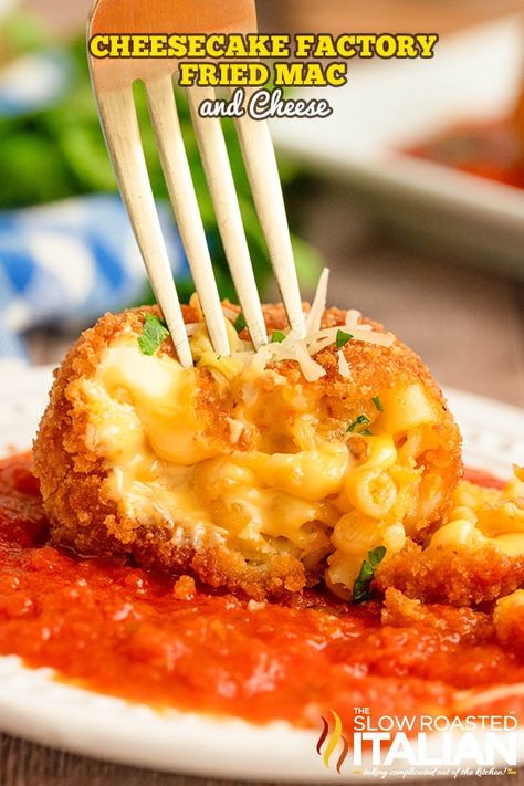 Copycat Cheesecake Factory Fried Mac and Cheese Bites - TSRI Mac Cheese Bites, Mac And Cheese Bites Easy, Cheesecake Factory Recipe, Dominos Mac And Cheese, Mac And Cheese Balls, Copycat Cheesecake Factory, Cheesecake Factory Mac And Cheese Balls, Cheesecake Factory Mac And Cheese, Mac Cheese Bites Appetizers