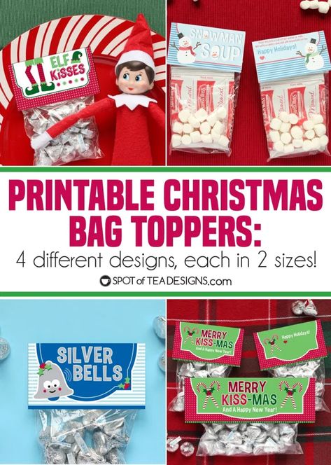 Christmas Bag Toppers, Free Christmas Tags, Christmas Classroom Treats, Candy Toppers, Candy Bag Toppers, Merry Kissmas, Christmas Candy Bag, Christmas Treat Bags, Treat Toppers