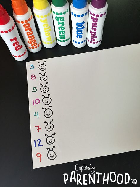 Counting Art Preschool, Dot Crafts For Preschool, Sped Activities Ideas, Counting Art Activities Preschool, Counting Projects For Preschoolers, Numeral Activities For Preschool, Caterpillar Dot Art, Math Center Ideas For Preschool, Caterpillar Counting Activity