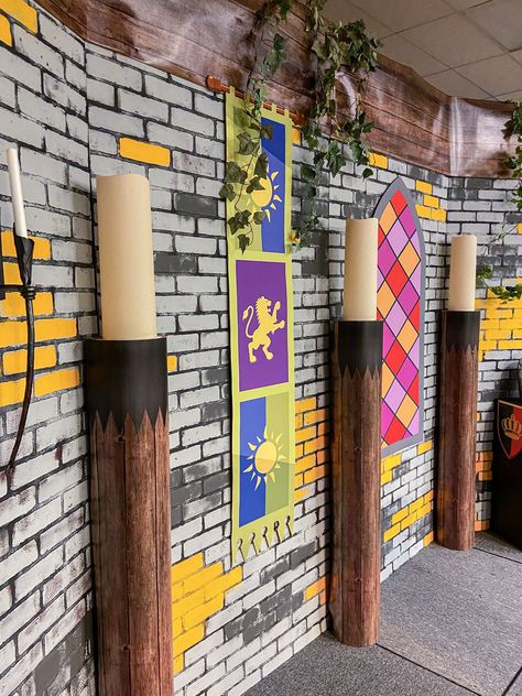 Wrap cardboard tubes with Instatheme wood backdrops. Add large battery-powered pillar candles to the top for fun decorations at Keepers of the Kingdom VBS. Kingdom Vbs Crafts, Keepers Of The Kingdom Vbs, Mighty Fortress Vbs, Keepers Of The Kingdom, Wood Backdrops, Kingdom Vbs, Vacation Bible School Themes, Castle Rooms, Medieval Decor