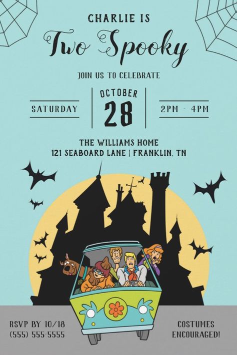 Scooby-Doo | Two Spooky Halloween Birthday Invitation
Invite all your family and friends to your Spooktacular Birthday Party with these fun Scooby-Doo invites. Personalize by adding all your party details. Scooby Doo Halloween Party, Scooby Doo Birthday, Halloween Invitations Kids, Scooby Doo Birthday Party, Scooby Doo Halloween, Halloween Themed Birthday Party, Spooky One, Halloween Birthday Invitations, Invitation Halloween