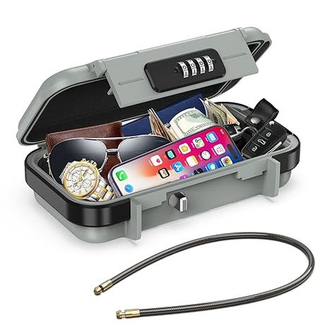 AMIR Portable Safe Box, Newest Combination Security Case LockBox with Code, Waterproof Anti-Theft Mini Travel Safe Box with Removable Chain, Security Box for Home,Office Portable Safe, Safe Lock, Key Box, Office Office, Safe Box, Travel Box, Home Safes, Home Safety, Black Exterior