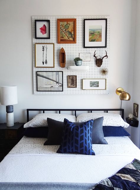 Pegboard Headboard, Headboard Alternative, Minimalist Bedroom Design, Diy Headboard, Design Sponge, Space Planning, Peg Board, Beautiful Bedrooms, Minimalist Bedroom