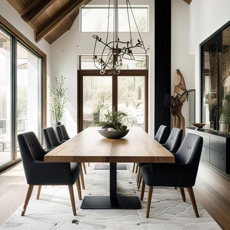 Light Wood Dining Table With Black Chairs, Light Wood Dining Table, Oak Dining Room, Dream Dining Room, Black Chairs, Dining Ideas, Home Dining Room, Elegant Centerpieces, Black Chair