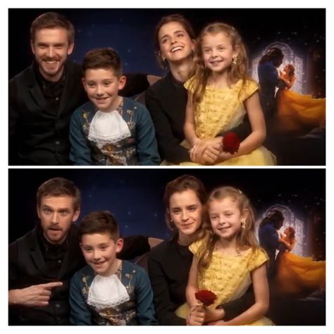 Captured by Interview Video "Mini Beauty and Mini Beast meet Emma Watson & Dan Stevens. (source : E! News) Interview Video, Dan Stevens, Tom Felton, Harry Potter Series, Emma Watson, The Beast, Disney Movies, I Fall In Love, Beauty And The Beast