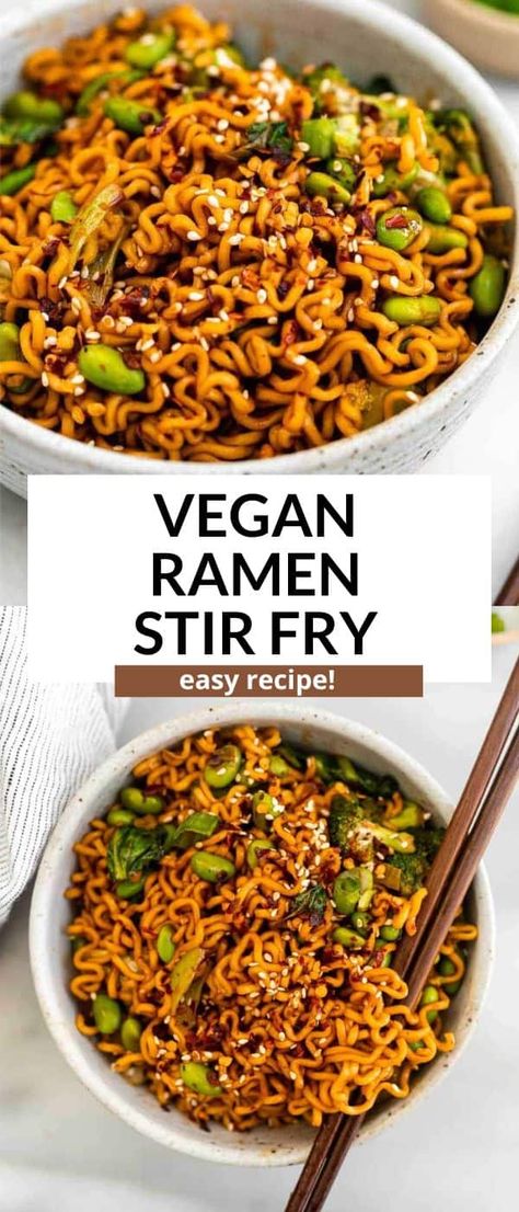 This vegan ramen noodle stir fry is an easy to make gluten free dinner that is full of flavor and packed with veggies. Macro Friendly Ramen, Macro Friendly Ramen Recipes, Easy One Person Dinner, Meatless Pastas, Ramen Noodle Stir Fry, Homemade Stir Fry Sauce, Healthy Ramen, Vegetarian Ramen, Easy Ramen