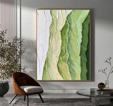 Textured Art Green, Minimalist Green Painting, Modern Art Green Abstract Paintings, Green Yellow Painting, Green Artwork Abstract, Large Green Abstract Painting, Painting Mirror, Green Artwork, Modern Art Decor