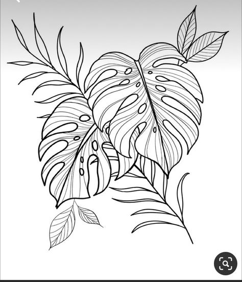 Tropical Leaves Tattoo, Loves Tattoo, Plants Drawing, Plant Sketches, Boho Painting, Plant Tattoo, Flower Art Drawing, Botanical Tattoo, Floral Tattoo Design