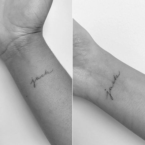 Twin Name Tattoos For Mom, Short Name Tattoos, Delicate Cursive Tattoo, Tiny Tattoos Names, Name Writing Tattoo, Small Dainty Name Tattoos, Name Tattoos Dainty, Small Names Tattoos, Name Tattoos Small Simple