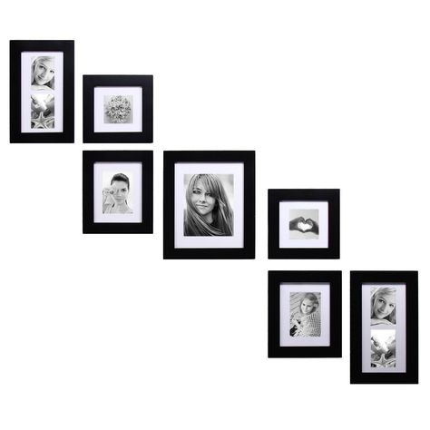 Adeco Decorative Black Wood 7-piece Wall Hanging Photo Frame Set with Mat (Black,), Size 5x7 (MDF) Wall Collage Pictures, Picture Frame Layout, Wall Collage Picture Frames, Wall Hanging Photo Frames, Staircase Wall Decor, Home Decor Frames, Collage Pictures, Frame Layout, Gallery Wall Layout