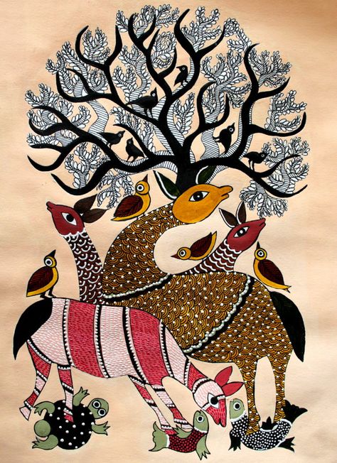 GOND PAINTING – CREATIVE ART Gond Art, Gond Painting, Kalamkari Painting, Buddha Art Painting, Pichwai Paintings, Madhubani Art, Indian Folk Art, Madhubani Painting, Indian Paintings