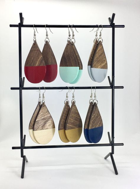 Introducing our exquisite Wood Teardrop Shaped Earrings, adorned with a captivating dip paint effect, with a gorgeous dark walnut wood stain. These handcrafted earrings are a harmonious blend of nature's beauty and artistic flair, designed to add a touch of elegance to your ensemble. Each teardrop earring is laser cut from wood, ensuring a lightweight and comfortable wear throughout the day. The graceful teardrop shape is a timeless symbol of emotion and grace, making these earrings not only a f Crystal Point Jewelry, Lotus Flower Jewelry, Wooden Jewelery, Earring Simple, Wood Earring, Amethyst Studs, Hoop Earrings Silver, Hammered Hoop Earrings, Minimal Earrings