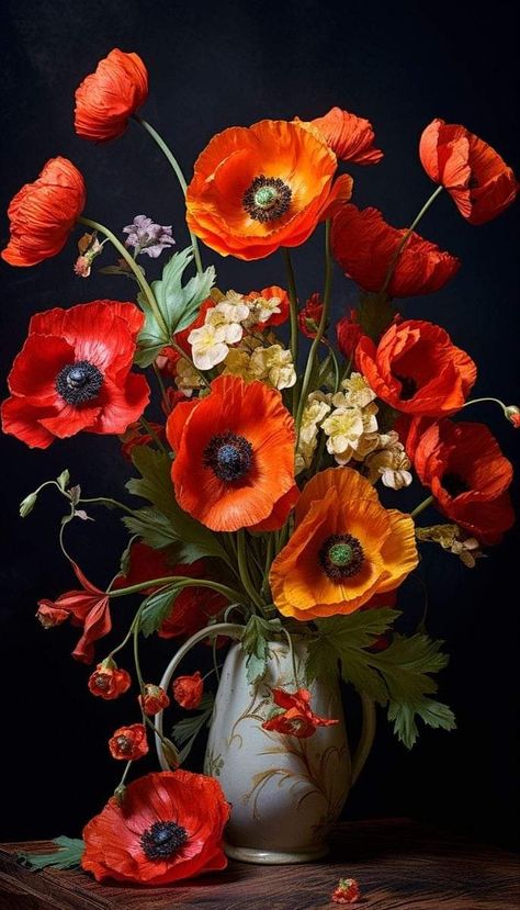 Poppies Art, Poppy Art, Poppy Painting, Flower Art Images, Beautiful Flowers Pictures, Flower Art Painting, Arte Floral, Poppy Flower, Flower Images