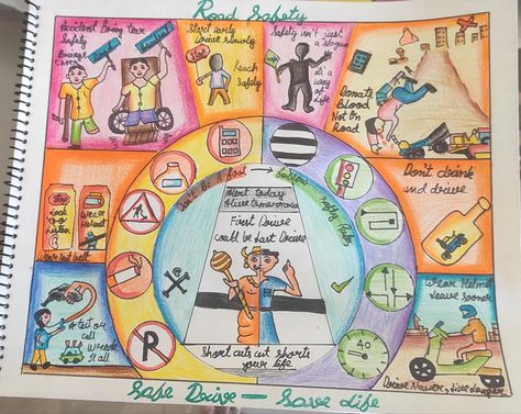 Road Safety Poster Drawing Competition, Patient Safety Poster Ideas, Traffic Safety Posters Drawing, Road Safety Poster Ideas For Competition, Road Safety Poster Creative Drawing, Road Safety Drawing Ideas, Globalization Poster Ideas, Posters Drawing, Fire Safety Poster